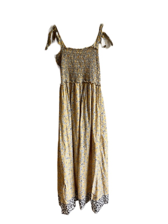 Max Studio Dresses & Skirts - Max Studio Tie Strap Smocked Bodice Maxi Nap Dress Size L Yellow Floral Cotton